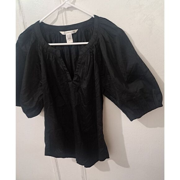 Diane Von Furstenberg Womens Small Baloon Puffer Sleeve Split Neck Top Black - Picture 4 of 7